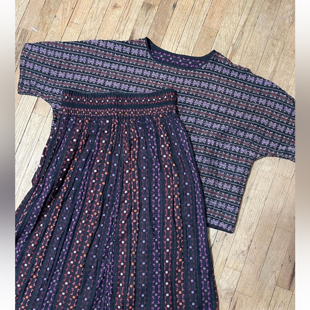Ace & jig set calico Mardi Gras rara midi skirt and shirt small medium reverse!